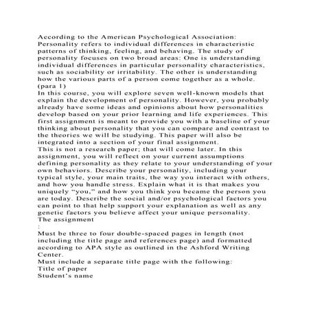 According to the American Psychological AssociationPersonality re.docx