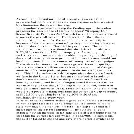 According to the author, Social Security is an essential program, .docx