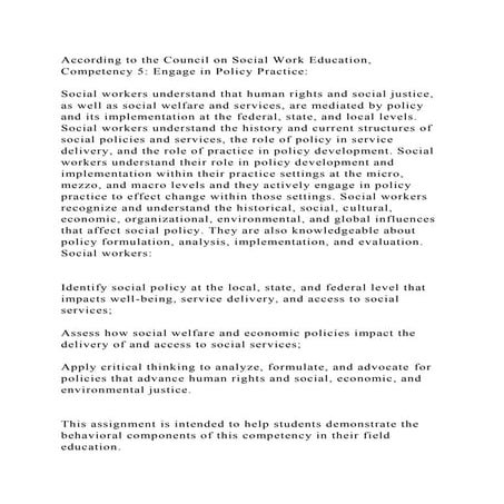 According to the Council on Social Work Education, Competency 5 Eng.docx
