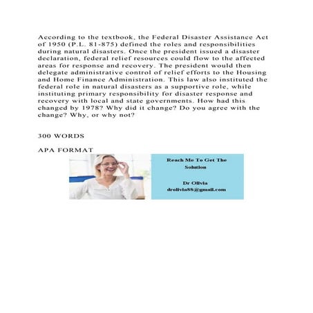 According to the textbook, the Federal Disaster Assistance Act of 19.docx