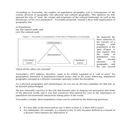 Trewartha approach in studying population geography. 