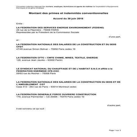 IDCC 998 Accord montant primes et indemnités conventionnelles oetam 2016