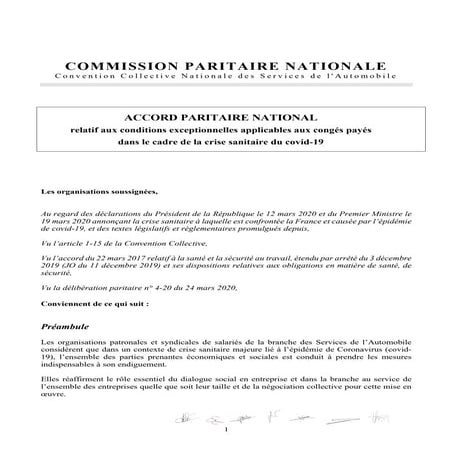 IDCC 1090 Accord paritaire national du 2 avril 2020 conges covid19