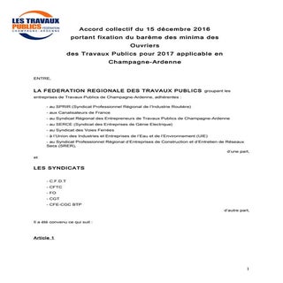 Accord paritaire ouvriers 2017