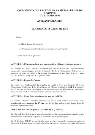 IDCC 1732 avenant salaires du 18 janvier 2016