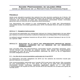 IDCC 1621 Accord salaires 2016