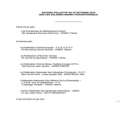 Accord sur les salaires minima conventionnels de la CCN Industrie Pharmaceuti...