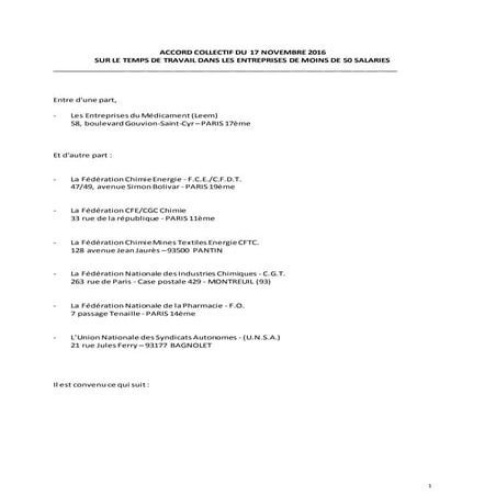 IDCC 176 Accord temps de travail 17 11 2016