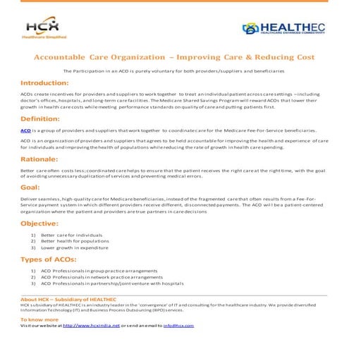 Accountable Care Organization – Improving Care & Reducing Cost