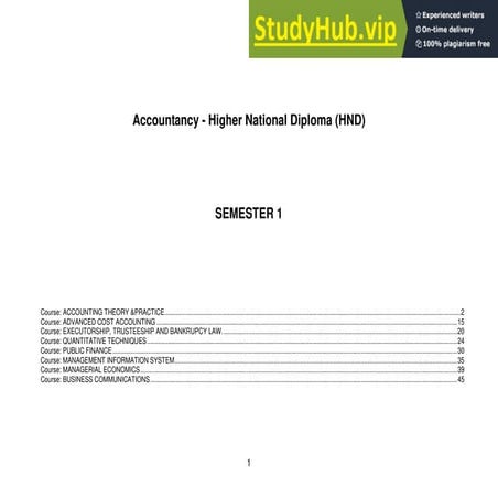 Accountancy -Higher National Diploma (HND) SEMESTER 1