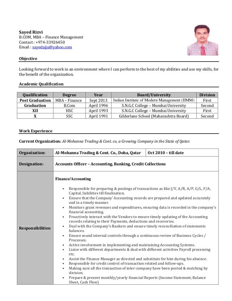 accountants c v sayed rizvi sample of cv for accountant