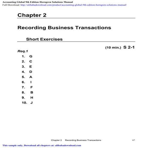 Accounting Global 9th Edition Horngren Solutions Manual