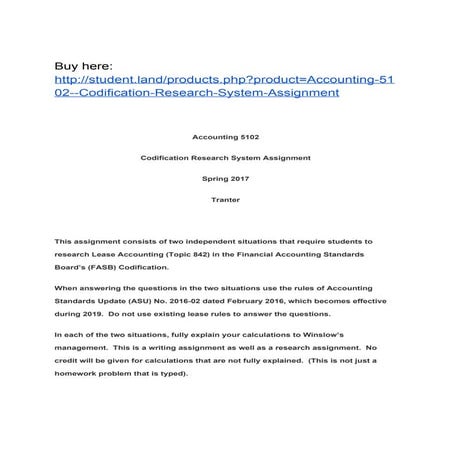 Accounting 5102 Codification Research System Assignment