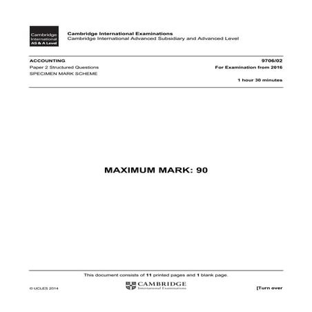 Accounting 970602 paper 2 structured questions for examination from 2016 specimen mark scheme