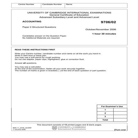 Accounting 970602 paper 2 structured questions october november 2006 