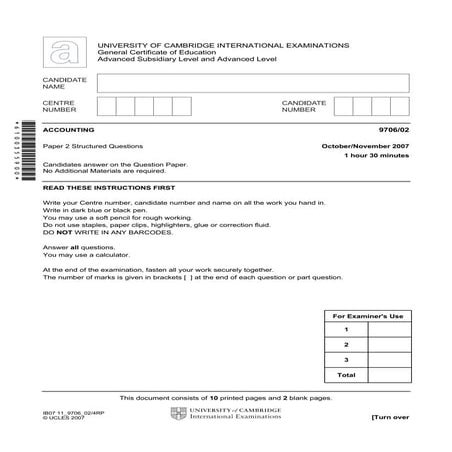 Accounting 970602 paper 2 structured questions october november 2007 
