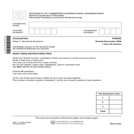 Accounting 970602 paper 2 structured questions october november 2008 