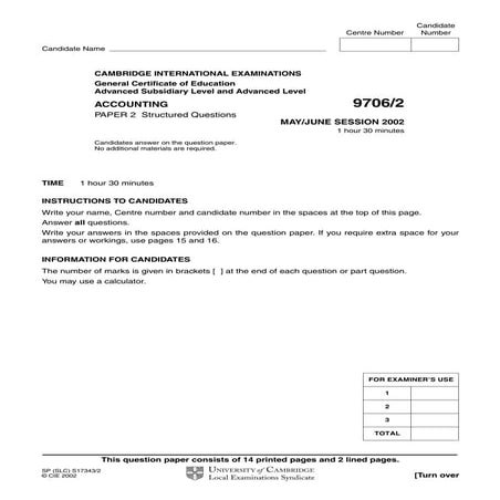 Accounting 97062 paper 2 structured questions may june session 2002 