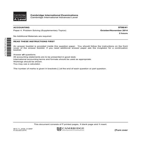 Accounting 970641 paper 4 problem solving (supplementary topics) october nove...