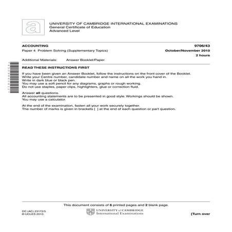 Accounting 970643 paper 4 problem solving (supplementary topics) october nove...