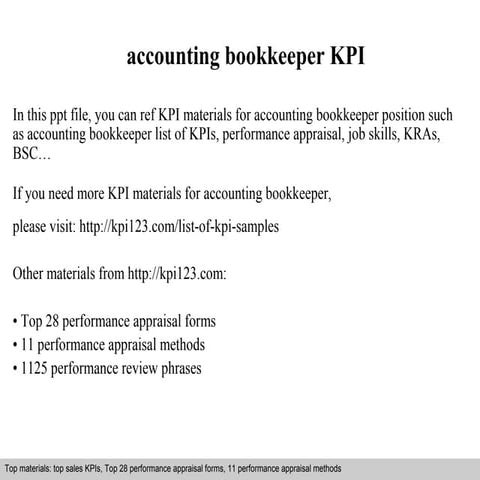 Accounting bookkeeper kpi