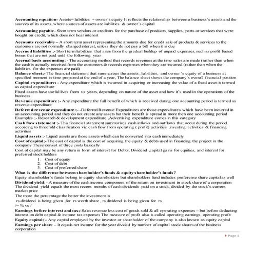 Accounting &amp; finance definations