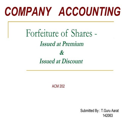 Forfeiture of Shares : Company Accounts 