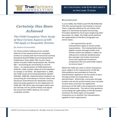 Accounting For Uncertainty In Income Tax For Nonpublic Enterprises 91509