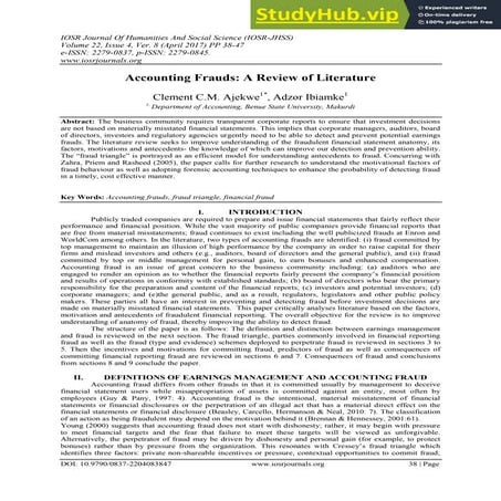 Accounting Frauds  A Review Of Literature