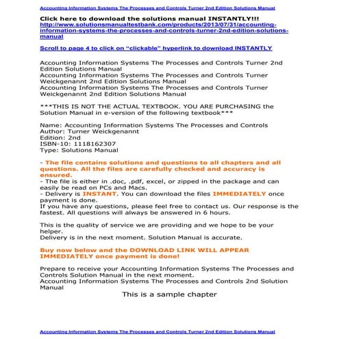 Accounting information systems the processes and controls turner 2nd edition ...