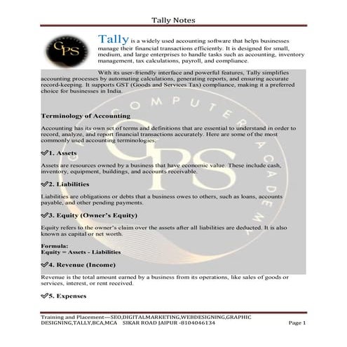 TALLY NOTES for students and get knowlege of Accountibg  .pdf
