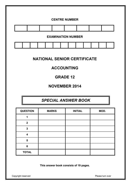 Accounting Grade 12 (past paper 2014) Question Paper