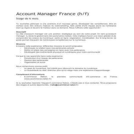 Account manager france - stage - Ecommerce Nation
