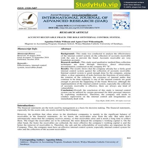 ACCOUNT RECEIVABLE FRAUD  THE ROLE OFINTERNAL CONTROL SYSTEM.