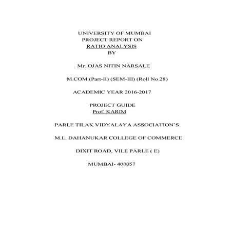 Ratio Analysis project | DOCX