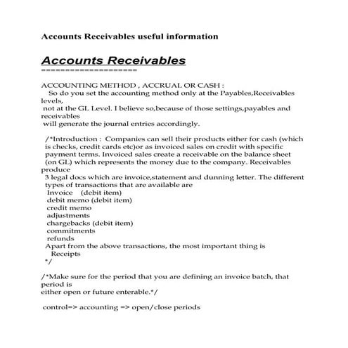 Accounts receivables useful information