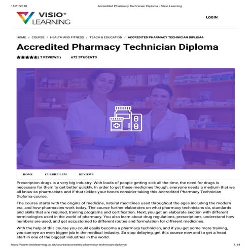 Accredited Pharmacy Technician Diploma - Visio Learning 