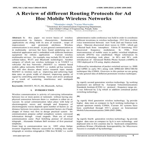 A Review of different Routing Protocols for Ad Hoc Mobile Wireless Networks