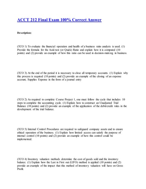 Acct 212 final exam 100% correct answer | PDF