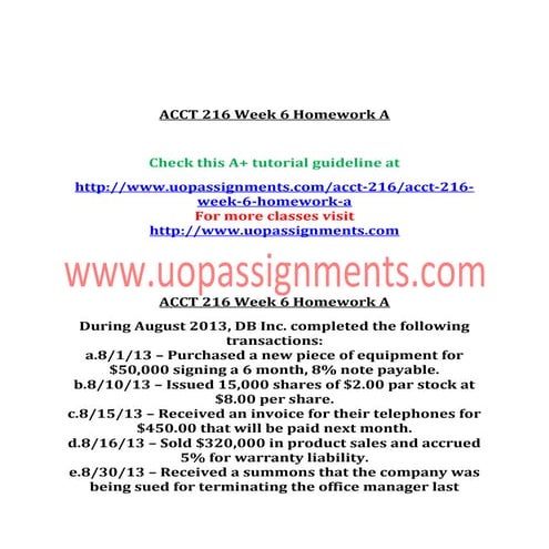 Acct 216 week 6 homework a