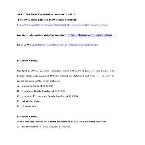 Acct 301 final examination answers   umuc
