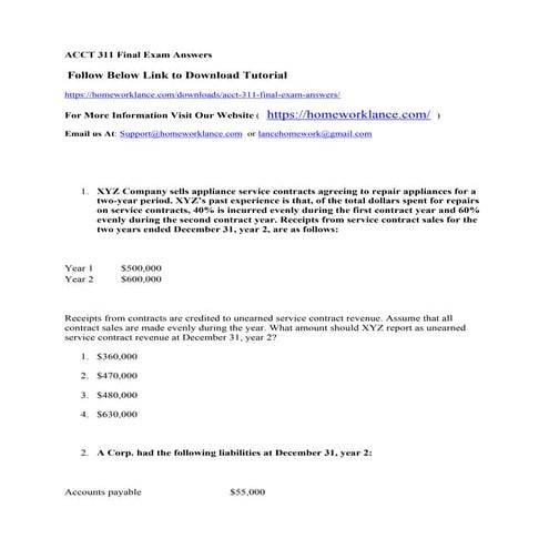 Acct 311 final exam answers