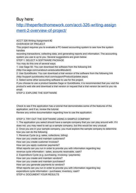 ACCT 326 WRITING ASSIGNMENT #2 OVERVIEW OF PROJECT