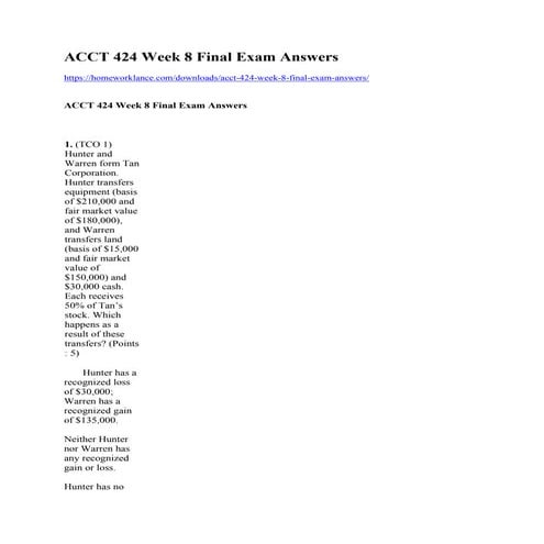 Acct 424 week 8 final exam answers