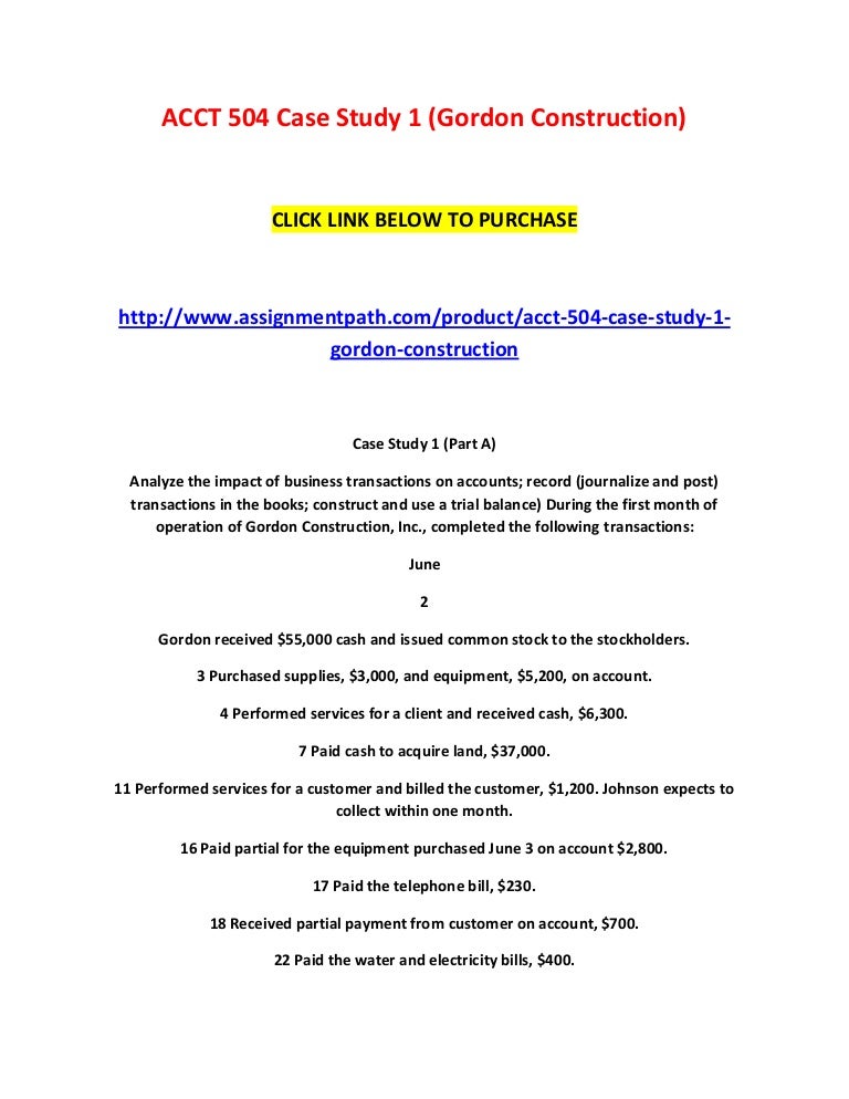 Acct 504 case study 1 (gordon construction)