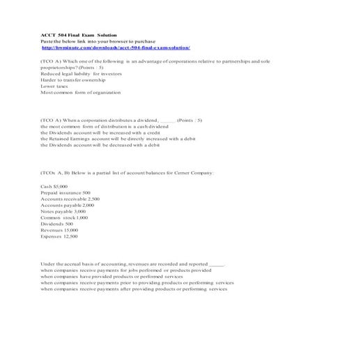 Acct 504 final exam solution