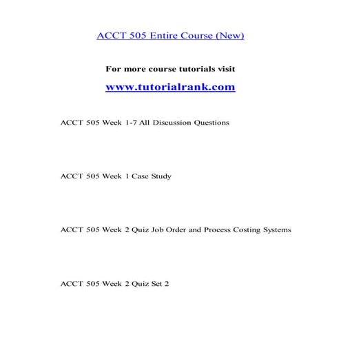 ACCT 505 Final Exam (2017 version) | PDF