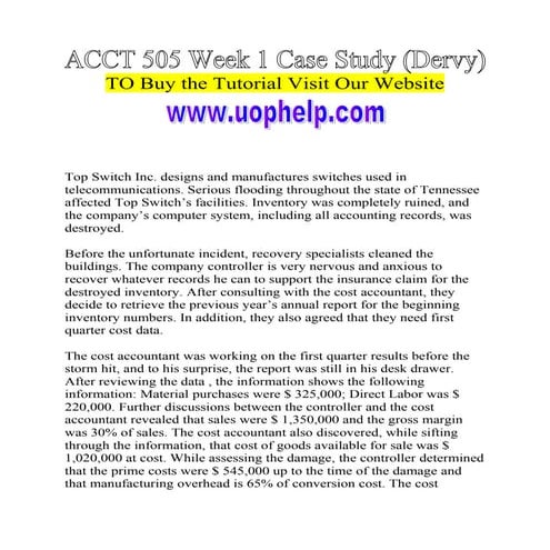 Acct 505 week 1 case study(uophelp)