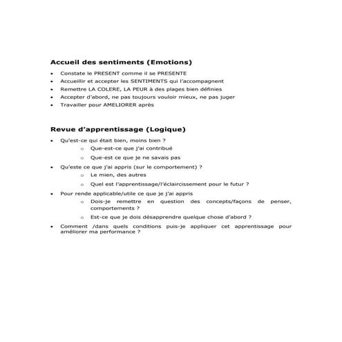 Accueil sentiments et revue d'apprentissage