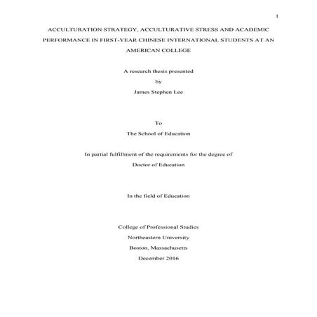 Acculturative stress in chinese students